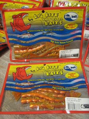2 Packs Big Bite Saltwater 4'' Bio Shrimp Soft Plastic Fishing Baits New Penny