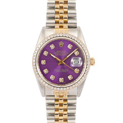 ROLEX DATEJUST 16233 18K GOLD & S/STEEL 36MM PURPLE DIAMOND DIAL