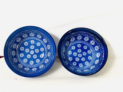 BLUE MOON JAPAN Porcelain Footed Rice Bowls Blue White Floral 5.75  New Set Of 2