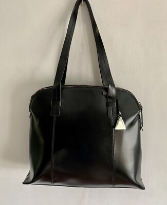 L CREDI BLACK LEATHER MESSENGER TOTE SHOULDER