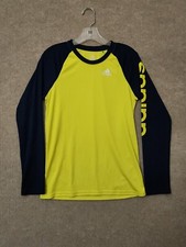 Adidas Climalite Shirt Youth Boys L 14-16 Neon Yellow Blue Long Sleeve Logo