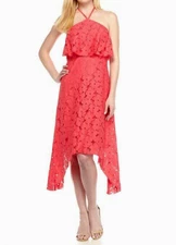 Trina Turk Sz 2 Womens Oasis Eyelet Lace Dress Soiree Pink Ruffle Halter $158!