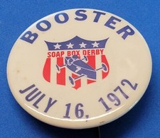 1972 soap box derby Marion Indiana Celluloid Pinback Button July 16,1972