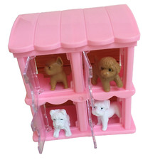 5 pc pet house Miniature Set , 4 Puppies Animal Pet House Set Pink E1-95