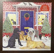 Galison 1000 Pc Puzzle - Christmas Cottage - Cats  Dogs Excellent Condition