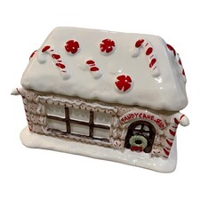 Christmas Gingerbread Candy Cane Shop Cookie Jar, Handpainted Ceramic