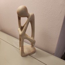 Hand Carved Soapstone Thinking Man Sculpture. cream