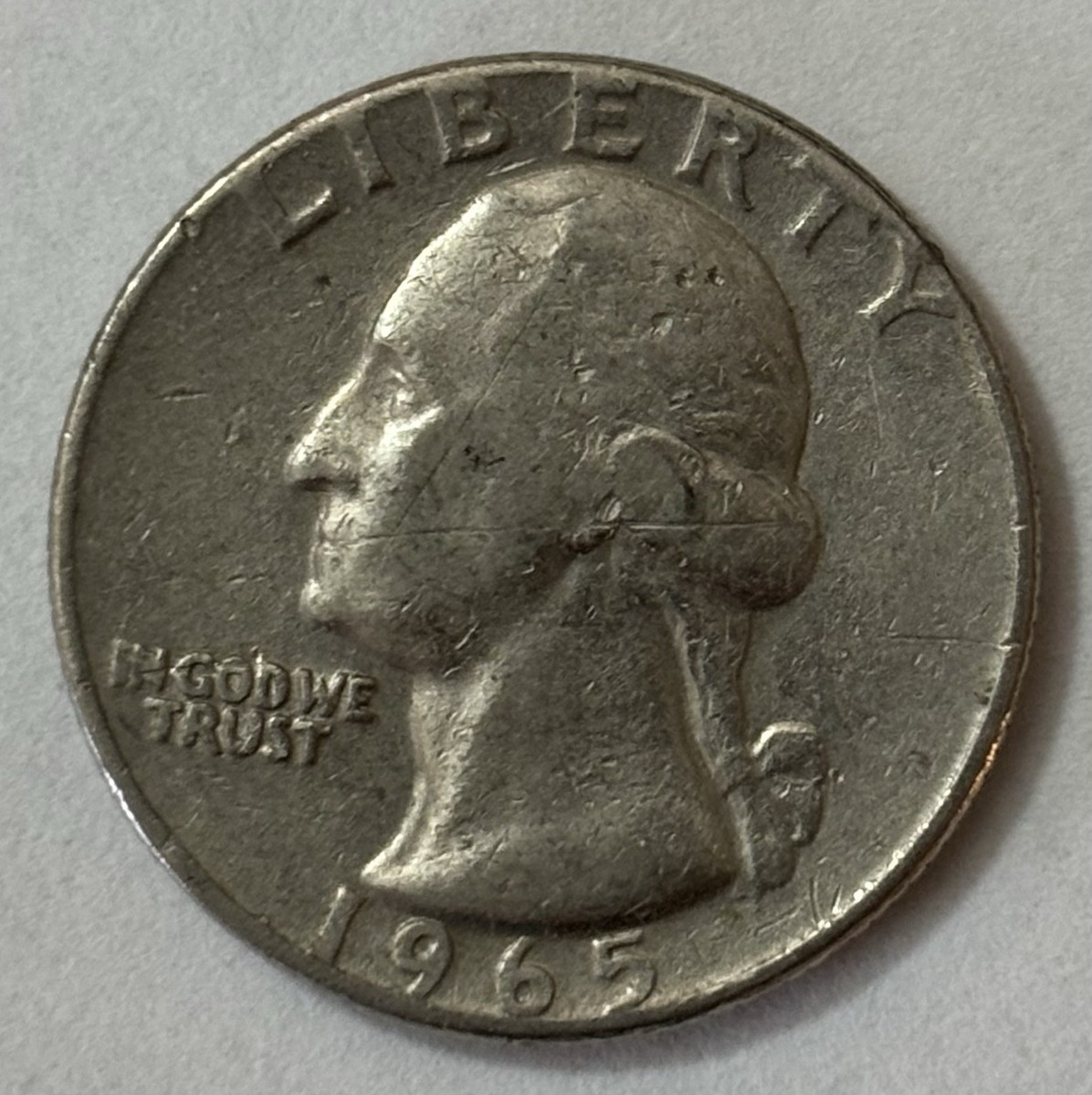 1965 Washington Quarter No Mint Mark, Rim Letter Error And Filled