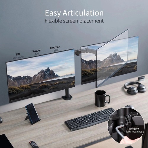 VIVO Support de Bureau Double Moniteur, Support en Acier Résistant Entièrement Réglable jusqu'à 30" - Photo 3/9