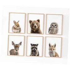 Nursery Animal Wall Art Pictures Baby Safari Canvas Wall Decor Jungle Woodland 