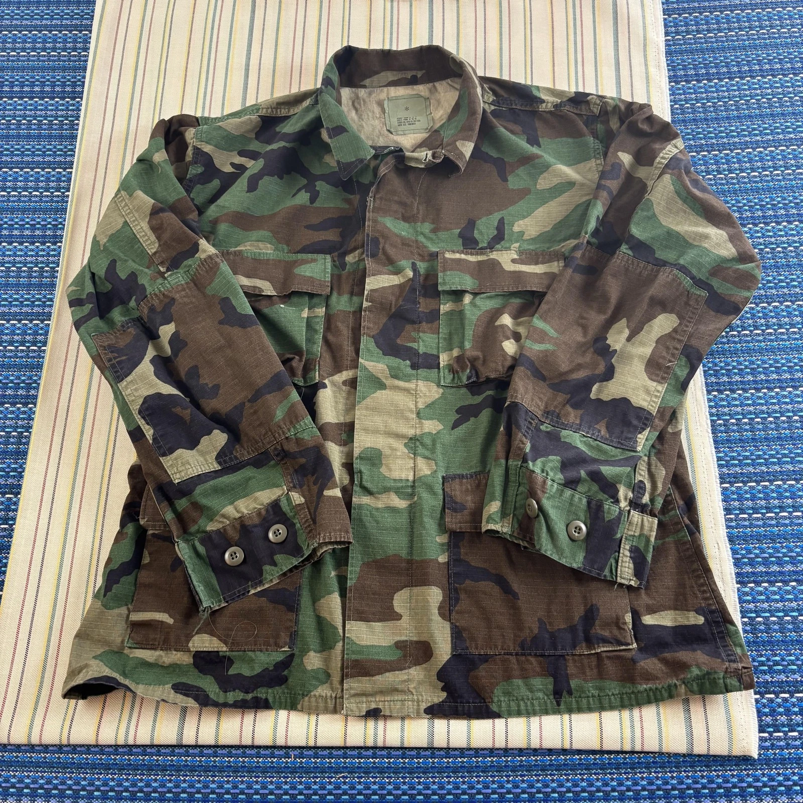 Vintage US Military BDU Coat Mens Large Regular Woodland Camo 90s Hot Weather