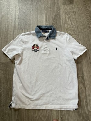 POLO RALPH LAUREN Men's White Classic Fit US Flag Embroidery Size Large