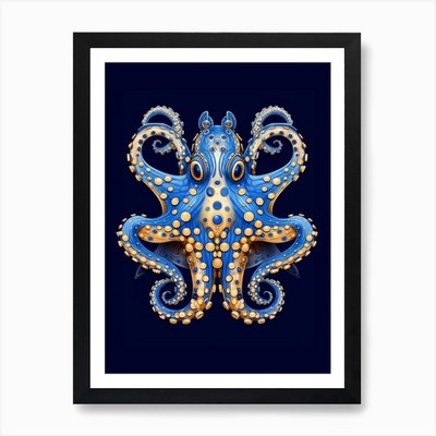 Südlich blau geringelter Oktopus 1 Kunst gerahmtes Wandbild Poster Leinwanddruck Bild