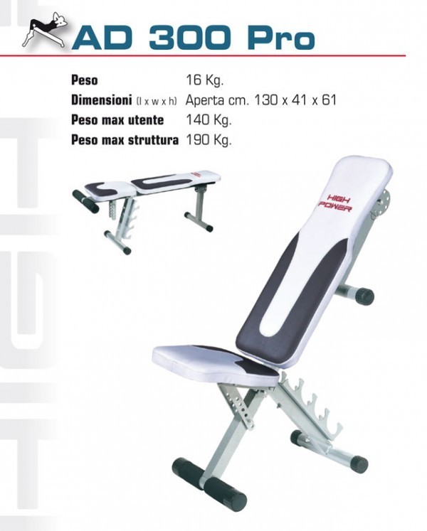 Panca pesi regolabile multifunzione pieghevole AD 300 Pro