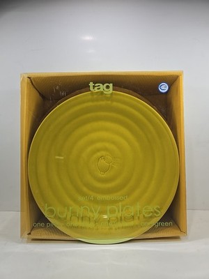 TAG Ceramic Embossed Pastel Easter Bunny Rabbit Plates Salad Dessert Spring 