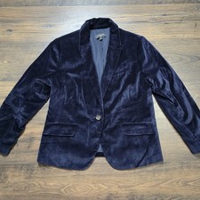 Talbots Velvet Blazer Jacket 16 Petite Navy Blue Cotton Preppy Dark Academia