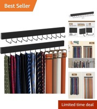 Elegant 2 Pack Wooden Tie Hanger with 24 Rotating Hooks - Wall Mounted Spac...