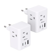 2 Pack European Travel Plug Adapter Type C 3 Outlets 3 USB Ports for Spain Italy