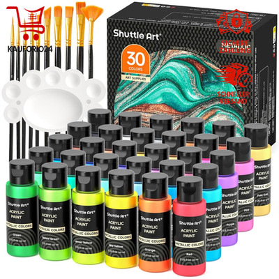 Acrylfarben Set 30 Metallic Farben 60 ml mit Pinsel und Palette