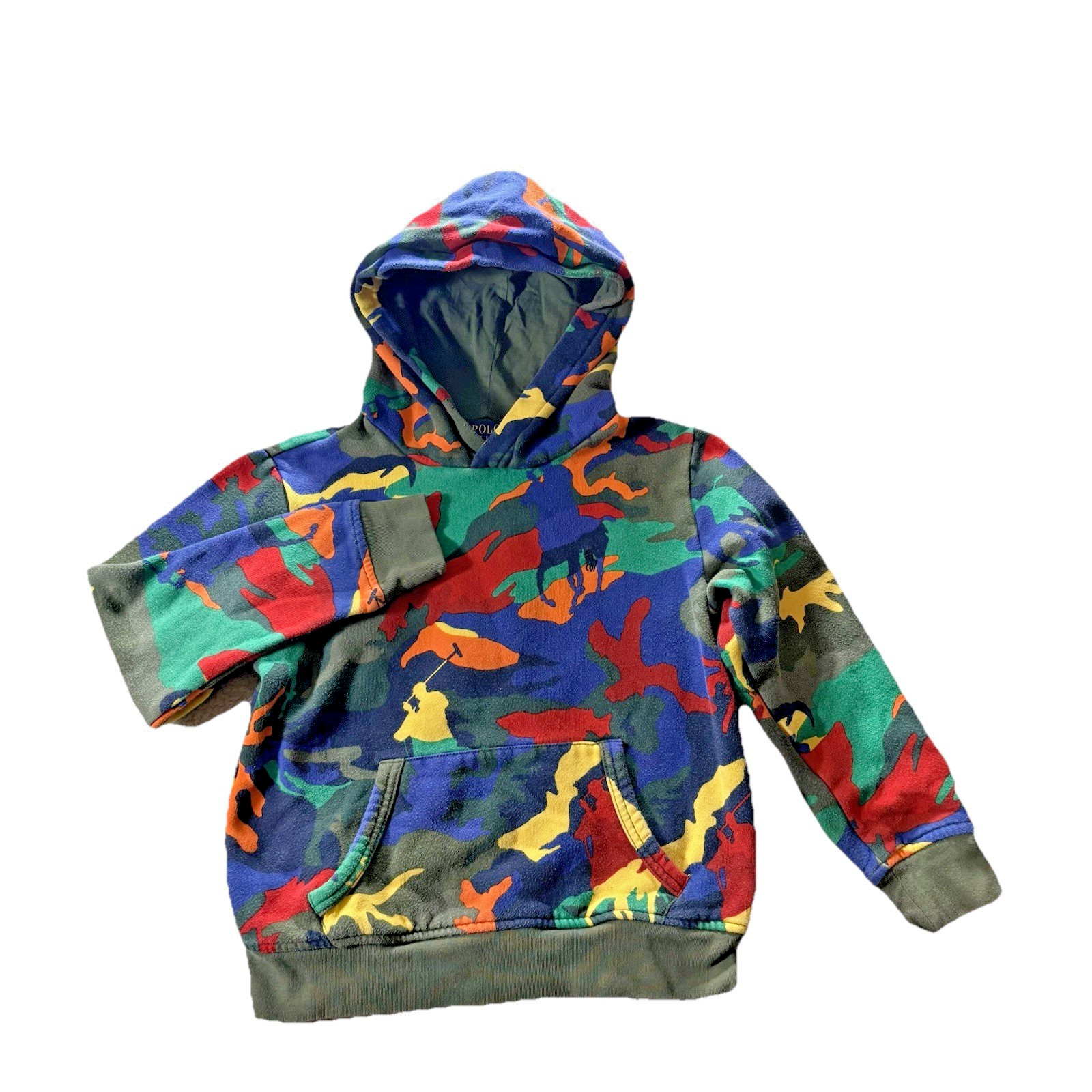 Polo Ralph Lauren Hoodie Boys Multicolor All Over Pony Camo Print Size M 10 12