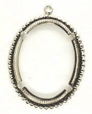 40x30mm Silver Open Back Cabochon Cameo Prong Setting with ring S4245