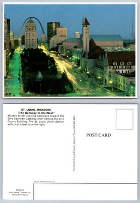 St Louis MO Gateway Arch Union Station Night View Postcard John Hinde