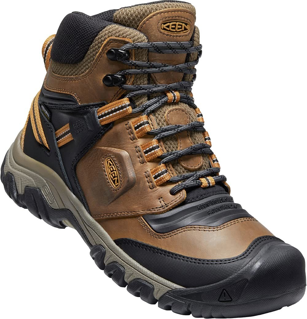 KEEN Men's Ridge Flex Mid Height Waterproof Hiking Boots, Dark Olive/Ketchup, 9