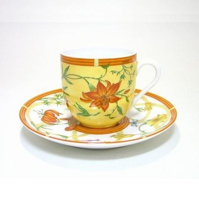 Hermes La Siesta Demitasse Kaffeetasse und Untertasse Porzellan Espresso