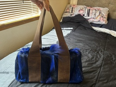 Elena Girardi Handmade Italy Blue/Brown Zip Satchel Top Handle Bag