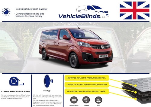 Thermal Blinds For Vauxhall Vivaro Life Short Wheelbase (2019-Now) LIGHT - Foto 1 di 19