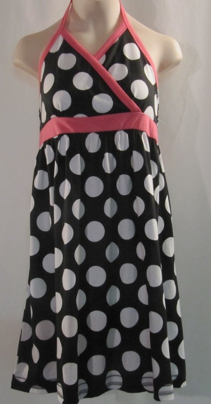 NWT SO Sleeveless Black Dress with White Polka Dots and Pink Trim Size 12