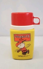 Vintage Peanuts Thermos Plastic Yellow Charlie Brown 8 Oz With Cup 1950