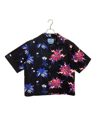 PRADA Short-Sleeve Shirt/ Black x Blue x Pink/ Size: M