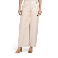 Bod  Christiansen Genuine Leather Wide Leg Cargo Pants Cream 6