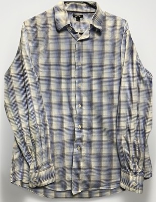 Preppy Plaid Apt 9 Mens Button Down Shirt Cotton Blend L Blue White