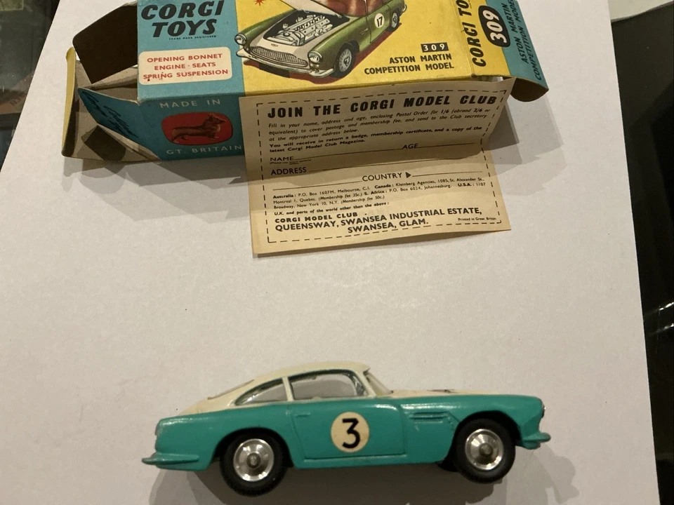 Aston Martin DB4 Corgi Toys 309Competition Model in Original Box – 1960s - Bild 2 von 4