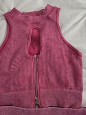 Pink Ribbed Sleeveless Activewear Set with Zipper Top and High Waist Shorts