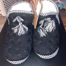 Muk Luks Women's Knit Boho Slipper Boot-Black/white -Size 7.5 NWT