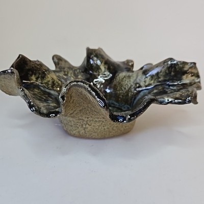 Pigeon River Pottery Fusion Crackle Glass Abstract Decorative Bowl 