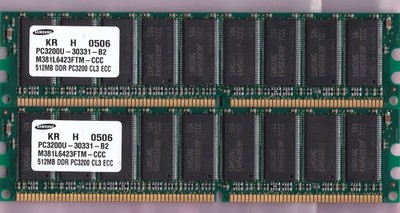 1GB 2x512MB PC-3200E DDR-400 ECC SAMSUNG M381L6423FTM-CCC RAM MEMORY KIT 184-Pin