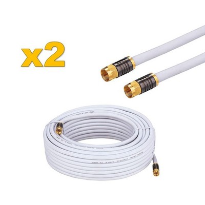 2-Pack -3ft White RG6 Quad Shield Coax Cable for TV Antenna Satellite Dish DVD