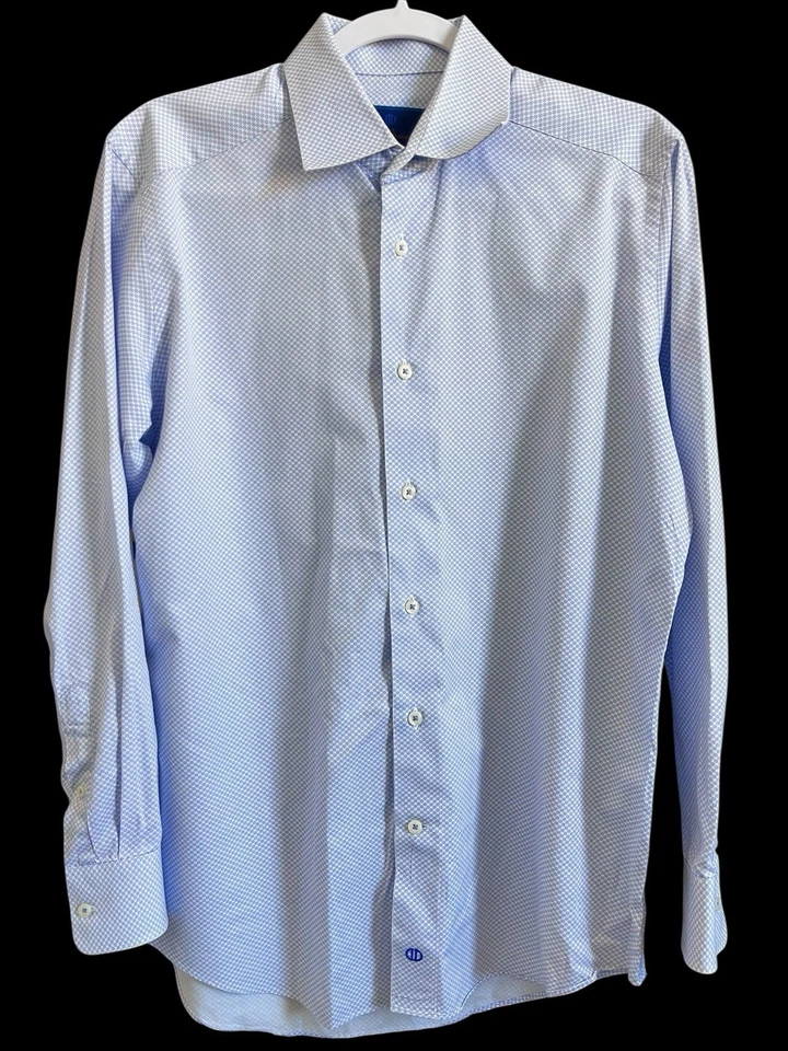Lote 3 camisas de vestir de lujo para hombre David Donahue 16 34/35 ajustadas/ajustadas azules a cuadros Foto 4 de 4