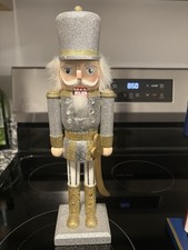 Silver Gold White Glitter Wooden Nutcracker Christmas Decor Toy Soldier Medium
