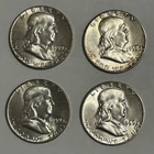 Franklin Silver Half Dollar Lot of 4 1958-59 AU Condition 1.44676 Ozt Of Silver
