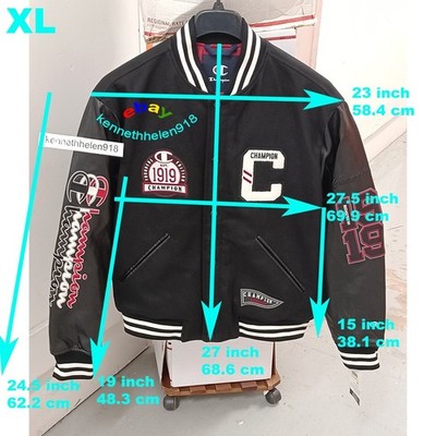 CHAMPION LOGO PATCH VARSITY BOMBER JACKET BLACK MENS SIZE XL | eBay