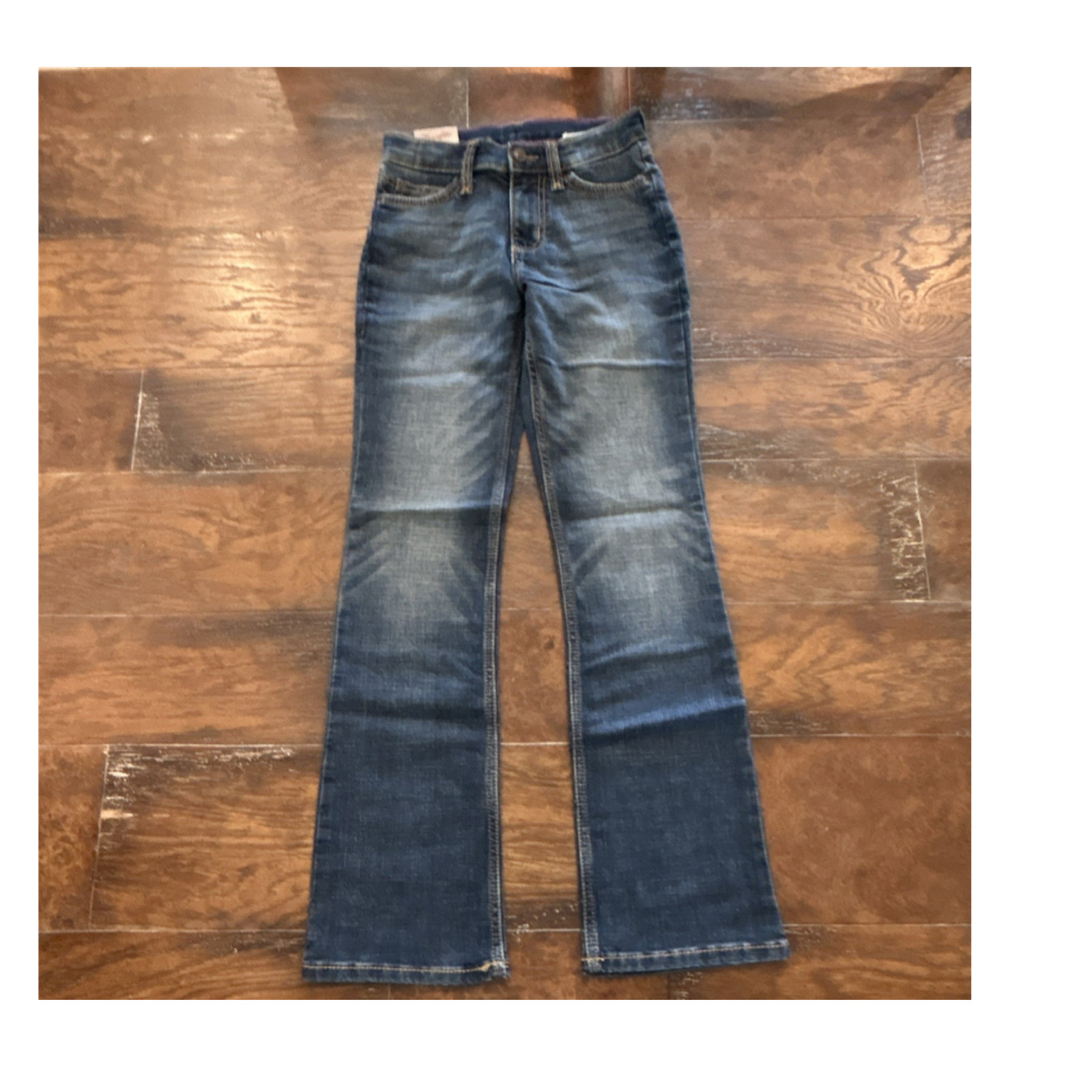 12 Slim Blue Medium Wash Denim Embroidered Pockets
