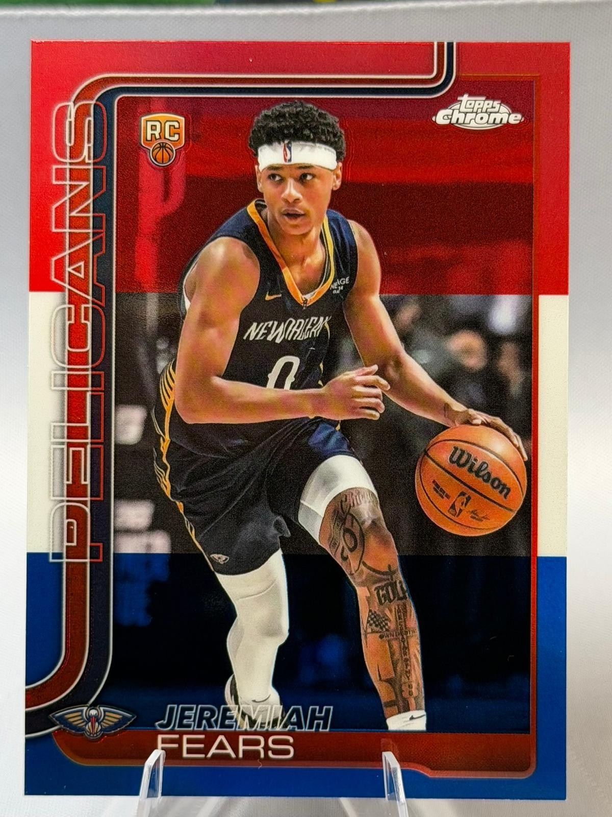 2025-26 Topps Chrome #257 Jeremiah Fears Red, White and Blue Refractor