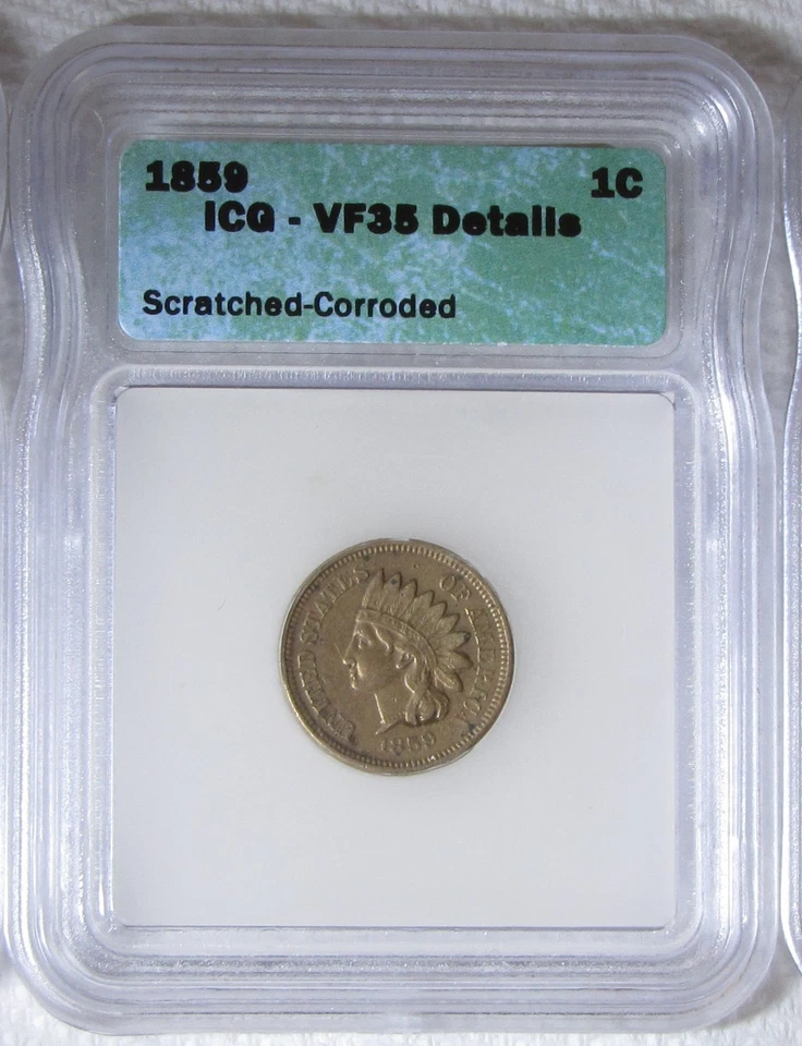 1859 VF35, 1864 AU55, and 1892 MS62 RB Indian Head One Cent 1C Penny ICG Graded - Image 4 of 4
