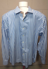 Robert Graham X Shirt Mens Large Blue White Check Flip Cuff Long Sleeve