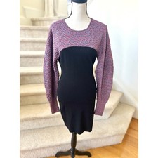 Esteban Cortazar Black Purple Metallic Blouson Open Back Mini Bandage Dress